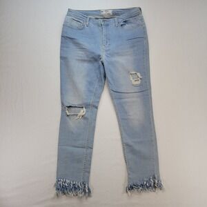 Free People Jeans Women 31 Blue Boho Distressed Frayed Fringe Hem Denim 61502